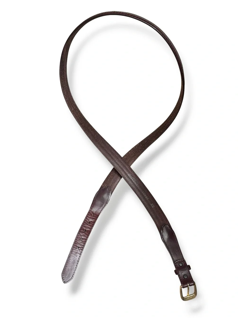 BRIGHTON Brown Belt Braided Leather with Camden Fabric Insert Tapered Design